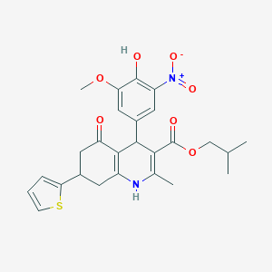 2-Methylpropyl 4-(4-hydroxy-3-methoxy-5-nitrophenyl)-2-methyl-5-oxo-7-(thiophen-2-yl)-1,4,5,6,7,8-hexahydroquinoline-3-carboxylate