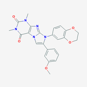 molecular formula C24H21N5O5 B395279 8-(2,3-dihydro-1,4-benzodioxin-6-yl)-7-(3-methoxyphenyl)-1,3-dimethyl-1H-imidazo[2,1-f]purine-2,4(3H,8H)-dione CAS No. 376379-40-7
