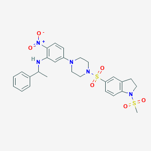 molecular formula C27H31N5O6S2 B395289 5-[(4-{4-Nitro-3-[(1-phenylethyl)amino]phenyl}-1-piperazinyl)sulfonyl]-1-(methylsulfonyl)indoline 