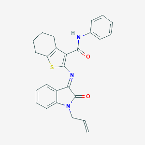 molecular formula C26H23N3O2S B395300 2-[(1-allyl-2-oxo-1,2-dihydro-3H-indol-3-ylidene)amino]-N-phenyl-4,5,6,7-tetrahydro-1-benzothiophene-3-carboxamide 