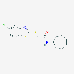 molecular formula C16H19ClN2OS2 B395301 2-[(5-chloro-1,3-benzothiazol-2-yl)sulfanyl]-N-cycloheptylacetamide 