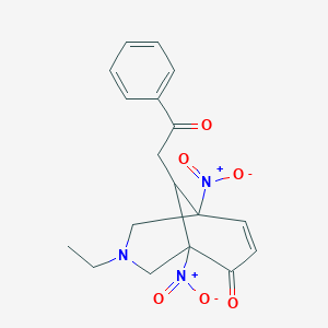 molecular formula C18H19N3O6 B395304 3-Ethyl-1,5-bisnitro-9-(2-oxo-2-phenylethyl)-3-azabicyclo[3.3.1]non-7-en-6-one 