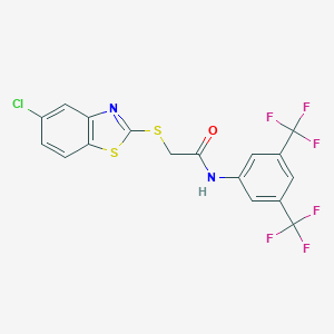 N-[3,5-bis(trifluoromethyl)phenyl]-2-[(5-chloro-1,3-benzothiazol-2-yl)sulfanyl]acetamide