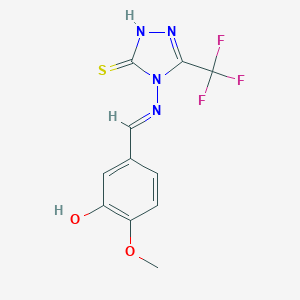molecular formula C11H9F3N4O2S B395321 2-methoxy-5-({[3-sulfanyl-5-(trifluoromethyl)-4H-1,2,4-triazol-4-yl]imino}methyl)phenol 