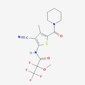 molecular formula C16H17F4N3O3S B395326 N-[3-Cyano-4-methyl-5-(1-piperidinylcarbonyl)-2-thienyl]-2,3,3,3-tetrafluoro-2-methoxypropanamide 