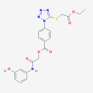 molecular formula C20H19N5O6S B395336 2-(3-hydroxyanilino)-2-oxoethyl 4-{5-[(2-ethoxy-2-oxoethyl)sulfanyl]-1H-tetraazol-1-yl}benzoate 