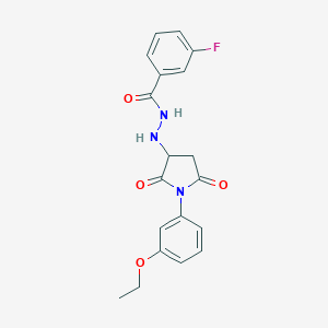 molecular formula C19H18FN3O4 B395337 N'-[1-(3-ethoxyphenyl)-2,5-dioxopyrrolidin-3-yl]-3-fluorobenzohydrazide 