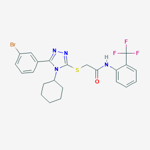 molecular formula C23H22BrF3N4OS B395343 2-{[5-(3-bromophenyl)-4-cyclohexyl-4H-1,2,4-triazol-3-yl]sulfanyl}-N-[2-(trifluoromethyl)phenyl]acetamide 