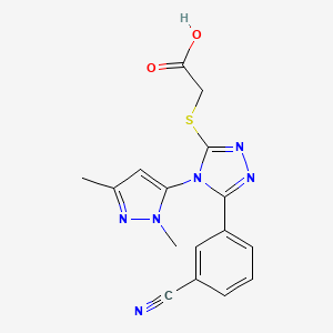 molecular formula C16H14N6O2S B3953471 {[5-(3-cyanophenyl)-4-(1,3-dimethyl-1H-pyrazol-5-yl)-4H-1,2,4-triazol-3-yl]thio}acetic acid 