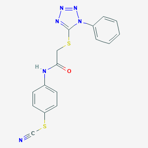 molecular formula C16H12N6OS2 B395354 4-({[(1-phenyl-1H-tetraazol-5-yl)sulfanyl]acetyl}amino)phenyl thiocyanate CAS No. 448190-09-8
