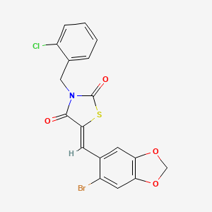 molecular formula C18H11BrClNO4S B3953583 5-[(6-bromo-1,3-benzodioxol-5-yl)methylene]-3-(2-chlorobenzyl)-1,3-thiazolidine-2,4-dione 