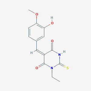 molecular formula C14H14N2O4S B395367 1-Ethyl-5-(3-hydroxy-4-methoxy-benzylidene)-2-thioxo-dihydro-pyrimidine-4,6-dione 