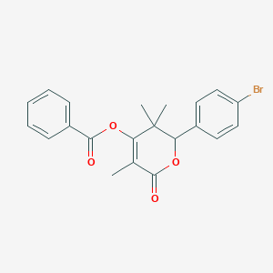 molecular formula C21H19BrO4 B395378 2-(4-bromophenyl)-3,3,5-trimethyl-6-oxo-3,6-dihydro-2H-pyran-4-yl benzoate 