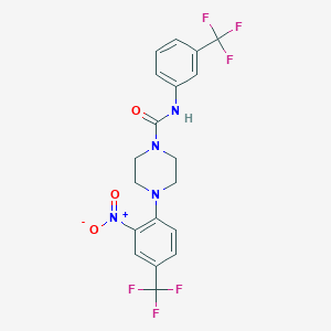 molecular formula C19H16F6N4O3 B395382 4-[2-nitro-4-(trifluoromethyl)phenyl]-N-[3-(trifluoromethyl)phenyl]piperazine-1-carboxamide 