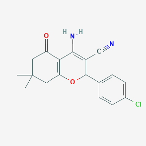 molecular formula C18H17ClN2O2 B3953911 4-amino-2-(4-chlorophenyl)-7,7-dimethyl-5-oxo-5,6,7,8-tetrahydro-2H-chromene-3-carbonitrile 