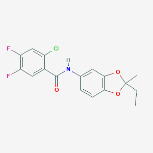 molecular formula C17H14ClF2NO3 B395396 2-chloro-N-(2-ethyl-2-methyl-1,3-benzodioxol-5-yl)-4,5-difluorobenzamide 