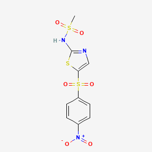 molecular formula C10H9N3O6S3 B3954011 N-{5-[(4-nitrophenyl)sulfonyl]-1,3-thiazol-2-yl}methanesulfonamide 