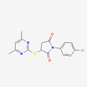 molecular formula C16H14ClN3O2S B3954138 1-(4-chlorophenyl)-3-[(4,6-dimethyl-2-pyrimidinyl)thio]-2,5-pyrrolidinedione 