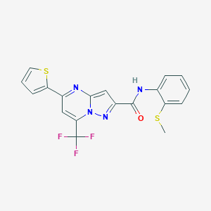 molecular formula C19H13F3N4OS2 B395438 N-[2-(methylsulfanyl)phenyl]-5-(2-thienyl)-7-(trifluoromethyl)pyrazolo[1,5-a]pyrimidine-2-carboxamide 