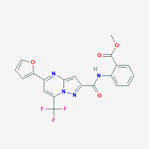 molecular formula C20H13F3N4O4 B395441 Methyl 2-({[5-(2-furyl)-7-(trifluoromethyl)pyrazolo[1,5-a]pyrimidin-2-yl]carbonyl}amino)benzoate 