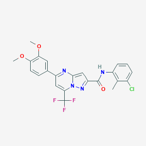 molecular formula C23H18ClF3N4O3 B395442 N-(3-chloro-2-methylphenyl)-5-(3,4-dimethoxyphenyl)-7-(trifluoromethyl)pyrazolo[1,5-a]pyrimidine-2-carboxamide 