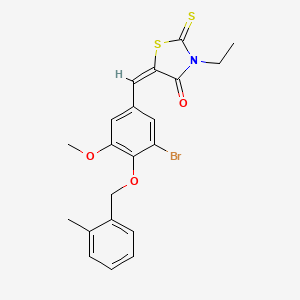 molecular formula C21H20BrNO3S2 B3954444 5-{3-bromo-5-methoxy-4-[(2-methylbenzyl)oxy]benzylidene}-3-ethyl-2-thioxo-1,3-thiazolidin-4-one 