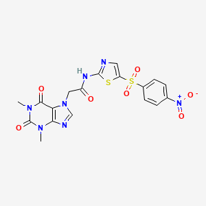 molecular formula C18H15N7O7S2 B3954516 2-(1,3-dimethyl-2,6-dioxo-1,2,3,6-tetrahydro-7H-purin-7-yl)-N-{5-[(4-nitrophenyl)sulfonyl]-1,3-thiazol-2-yl}acetamide 