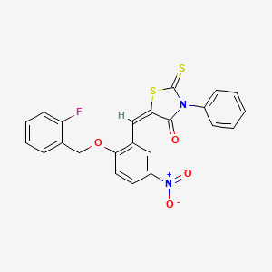 molecular formula C23H15FN2O4S2 B3954520 5-{2-[(2-fluorobenzyl)oxy]-5-nitrobenzylidene}-3-phenyl-2-thioxo-1,3-thiazolidin-4-one 