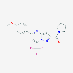 molecular formula C19H17F3N4O2 B395467 5-(4-Methoxyphenyl)-2-(1-pyrrolidinylcarbonyl)-7-(trifluoromethyl)pyrazolo[1,5-a]pyrimidine 