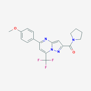 molecular formula C19H17F3N4O2 B395467 1-[5-(4-METHOXYPHENYL)-7-(TRIFLUOROMETHYL)PYRAZOLO[1,5-A]PYRIMIDINE-2-CARBONYL]PYRROLIDINE 