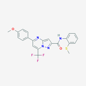 molecular formula C22H17F3N4O2S B395468 5-(4-methoxyphenyl)-N-[2-(methylsulfanyl)phenyl]-7-(trifluoromethyl)pyrazolo[1,5-a]pyrimidine-2-carboxamide 