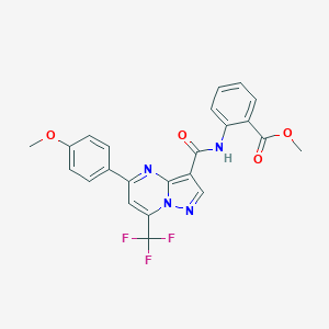 molecular formula C23H17F3N4O4 B395470 Methyl 2-({[5-(4-methoxyphenyl)-7-(trifluoromethyl)pyrazolo[1,5-a]pyrimidin-3-yl]carbonyl}amino)benzoate 