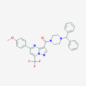 molecular formula C32H28F3N5O2 B395471 3-[(4-Benzhydryl-1-piperazinyl)carbonyl]-5-(4-methoxyphenyl)-7-(trifluoromethyl)pyrazolo[1,5-a]pyrimidine 