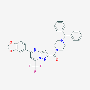 molecular formula C32H26F3N5O3 B395475 2-[(4-Benzhydryl-1-piperazinyl)carbonyl]-5-(1,3-benzodioxol-5-yl)-7-(trifluoromethyl)pyrazolo[1,5-a]pyrimidine 