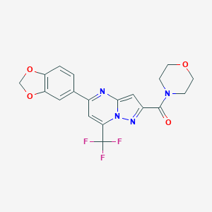 molecular formula C19H15F3N4O4 B395478 5-(1,3-Benzodioxol-5-yl)-2-(4-morpholinylcarbonyl)-7-(trifluoromethyl)pyrazolo[1,5-a]pyrimidine 