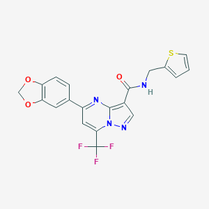 molecular formula C20H13F3N4O3S B395479 5-(1,3-benzodioxol-5-yl)-N-(2-thienylmethyl)-7-(trifluoromethyl)pyrazolo[1,5-a]pyrimidine-3-carboxamide 