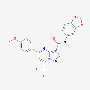 molecular formula C22H15F3N4O4 B395481 N-(1,3-benzodioxol-5-yl)-5-(4-methoxyphenyl)-7-(trifluoromethyl)pyrazolo[1,5-a]pyrimidine-3-carboxamide 