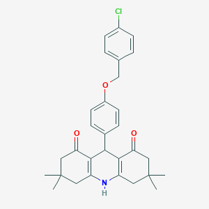 molecular formula C30H32ClNO3 B395484 9-{4-[(4-chlorobenzyl)oxy]phenyl}-3,3,6,6-tetramethyl-3,4,6,7,9,10-hexahydro-1,8(2H,5H)-acridinedione 