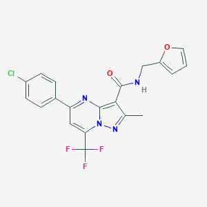molecular formula C20H14ClF3N4O2 B395485 5-(4-chlorophenyl)-N-(furan-2-ylmethyl)-2-methyl-7-(trifluoromethyl)pyrazolo[1,5-a]pyrimidine-3-carboxamide 