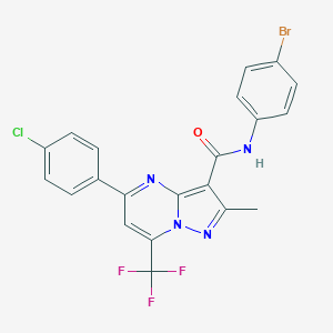 molecular formula C21H13BrClF3N4O B395490 N-(4-bromophenyl)-5-(4-chlorophenyl)-2-methyl-7-(trifluoromethyl)pyrazolo[1,5-a]pyrimidine-3-carboxamide 