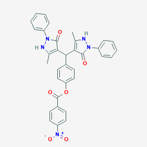 molecular formula C34H27N5O6 B395491 4-[bis(5-hydroxy-3-methyl-1-phenyl-1H-pyrazol-4-yl)methyl]phenyl 4-nitrobenzoate 