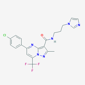 molecular formula C21H18ClF3N6O B395492 5-(4-chlorophenyl)-N-[3-(1H-imidazol-1-yl)propyl]-2-methyl-7-(trifluoromethyl)pyrazolo[1,5-a]pyrimidine-3-carboxamide 