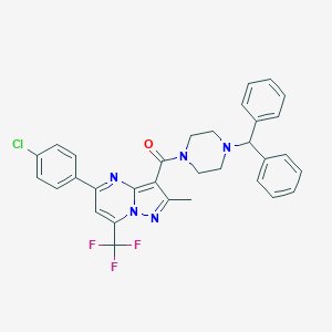 molecular formula C32H27ClF3N5O B395493 [5-(4-Chlorophenyl)-2-methyl-7-(trifluoromethyl)pyrazolo[1,5-a]pyrimidin-3-yl][4-(diphenylmethyl)piperazin-1-yl]methanone 