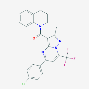 molecular formula C24H18ClF3N4O B395499 [5-(4-chlorophenyl)-2-methyl-7-(trifluoromethyl)pyrazolo[1,5-a]pyrimidin-3-yl][3,4-dihydro-1(2H)-quinolinyl]methanone 