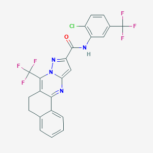 molecular formula C23H13ClF6N4O B395500 N-[2-chloro-5-(trifluoromethyl)phenyl]-7-(trifluoromethyl)-5,6-dihydrobenzo[h]pyrazolo[5,1-b]quinazoline-10-carboxamide 