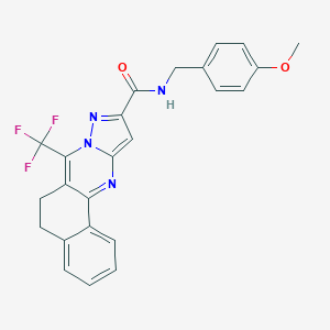 molecular formula C24H19F3N4O2 B395502 N-(4-methoxybenzyl)-7-(trifluoromethyl)-5,6-dihydrobenzo[h]pyrazolo[5,1-b]quinazoline-10-carboxamide 