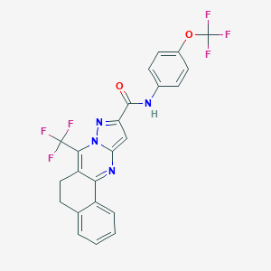 molecular formula C23H14F6N4O2 B395504 N-[4-(trifluoromethoxy)phenyl]-7-(trifluoromethyl)-5,6-dihydrobenzo[h]pyrazolo[5,1-b]quinazoline-10-carboxamide 