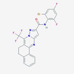 molecular formula C22H12BrF5N4O B395505 N-(2-bromo-4,6-difluorophenyl)-7-(trifluoromethyl)-5,6-dihydrobenzo[h]pyrazolo[5,1-b]quinazoline-10-carboxamide 