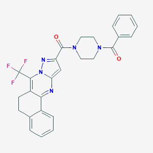 molecular formula C27H22F3N5O2 B395514 10-[(4-Benzoyl-1-piperazinyl)carbonyl]-7-(trifluoromethyl)-5,6-dihydrobenzo[h]pyrazolo[5,1-b]quinazoline 