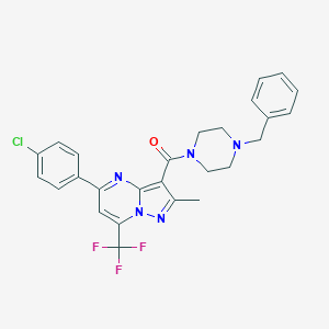 molecular formula C26H23ClF3N5O B395522 (4-Benzylpiperazin-1-yl)[5-(4-chlorophenyl)-2-methyl-7-(trifluoromethyl)pyrazolo[1,5-a]pyrimidin-3-yl]methanone 